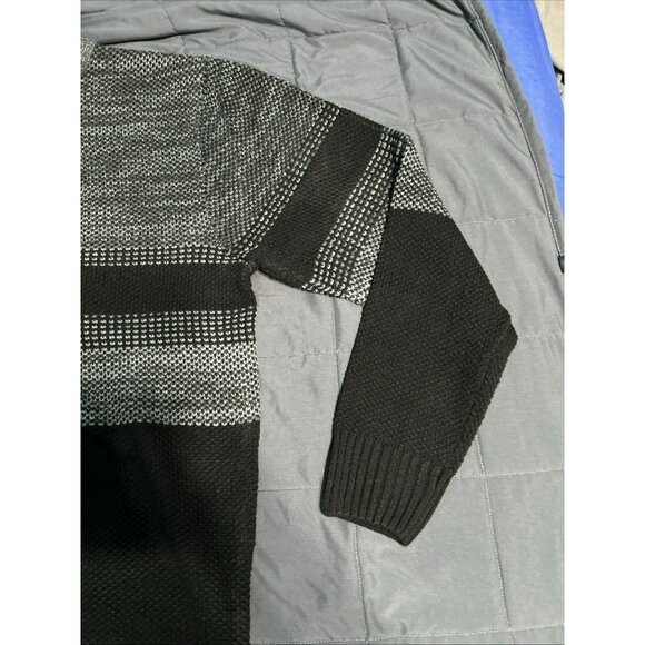 Park Slope Men’s L 1/4 Zip Sweater Heavy Knit Pullover Black Gray Preppy Style - Picture 2 of 4